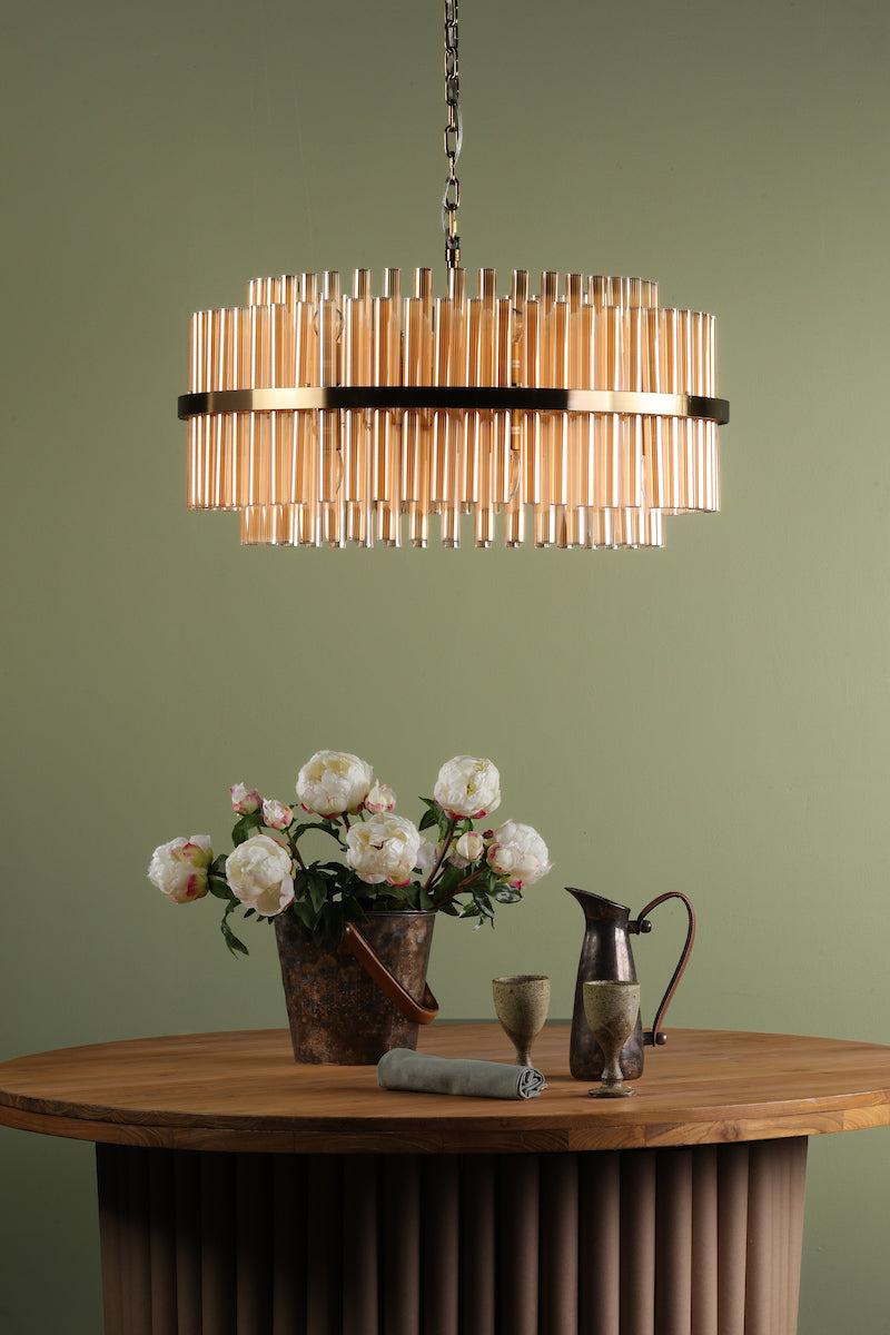 Dar Gold Imani 16 Light Pendant Natural Brass & Champagne Glass – from Amos Lighting + Home