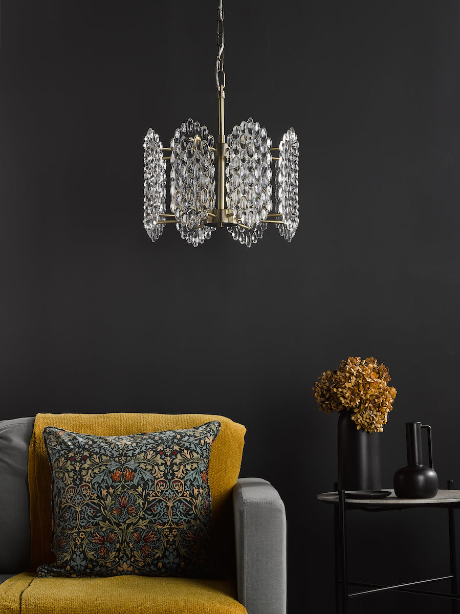 Dar Gold Porthos 8 Light Pendant Antique Brass & Glass – from Amos Lighting + Home