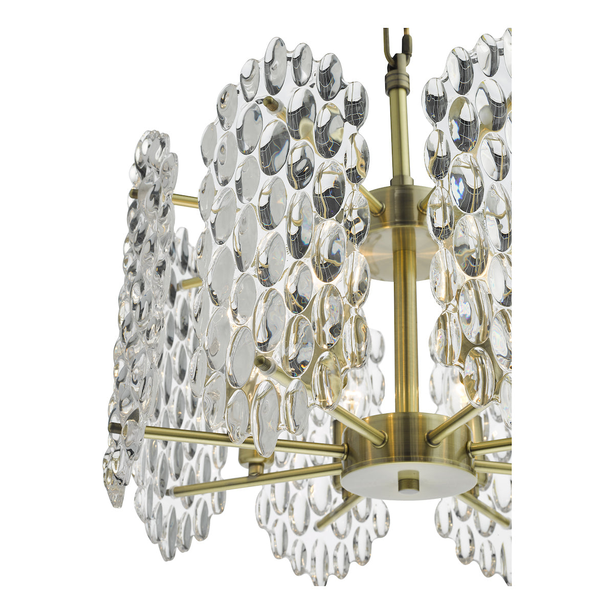 Dar Gold Porthos 8 Light Pendant Antique Brass & Glass – from Amos Lighting + Home