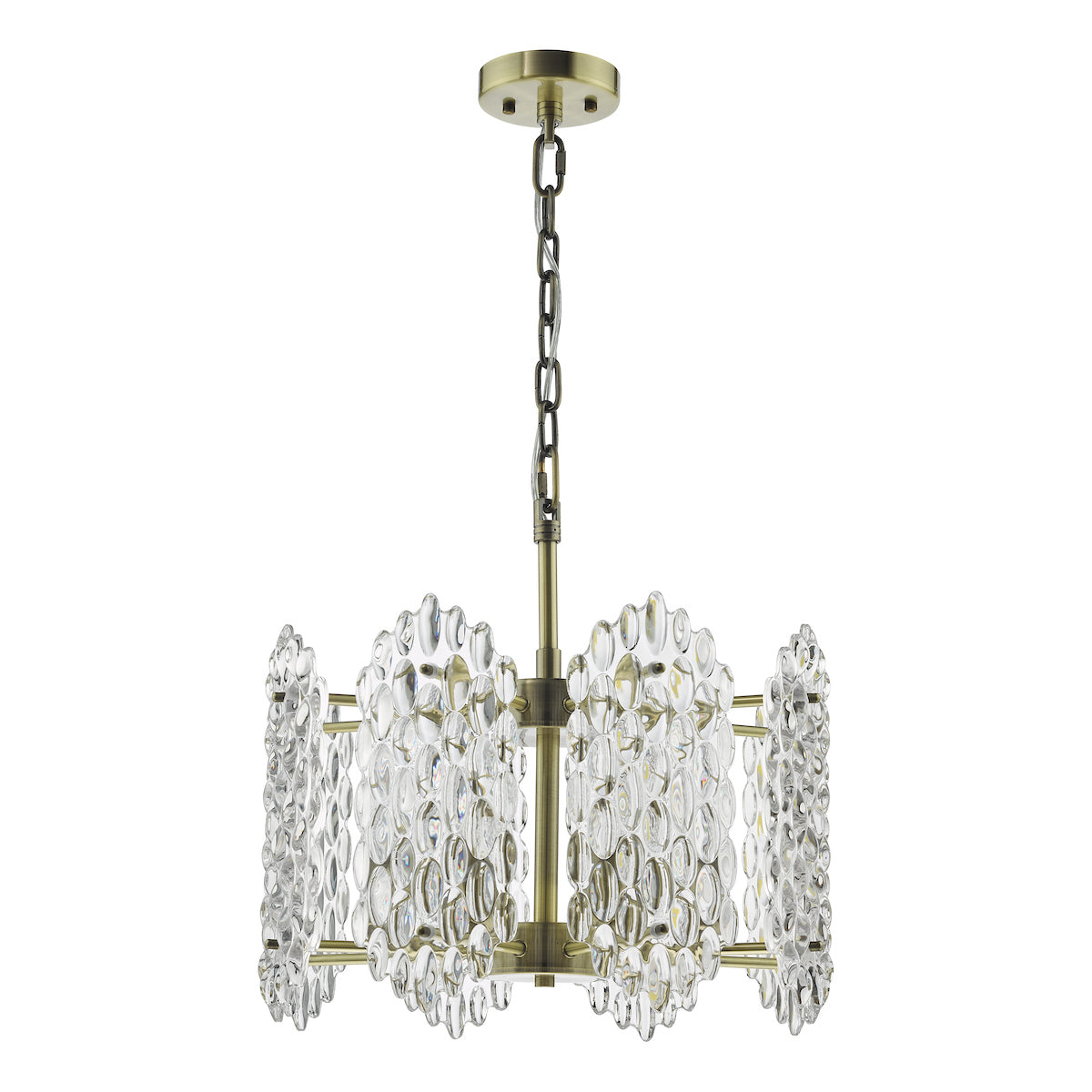 Dar Gold Porthos 8 Light Pendant Antique Brass & Glass – from Amos Lighting + Home