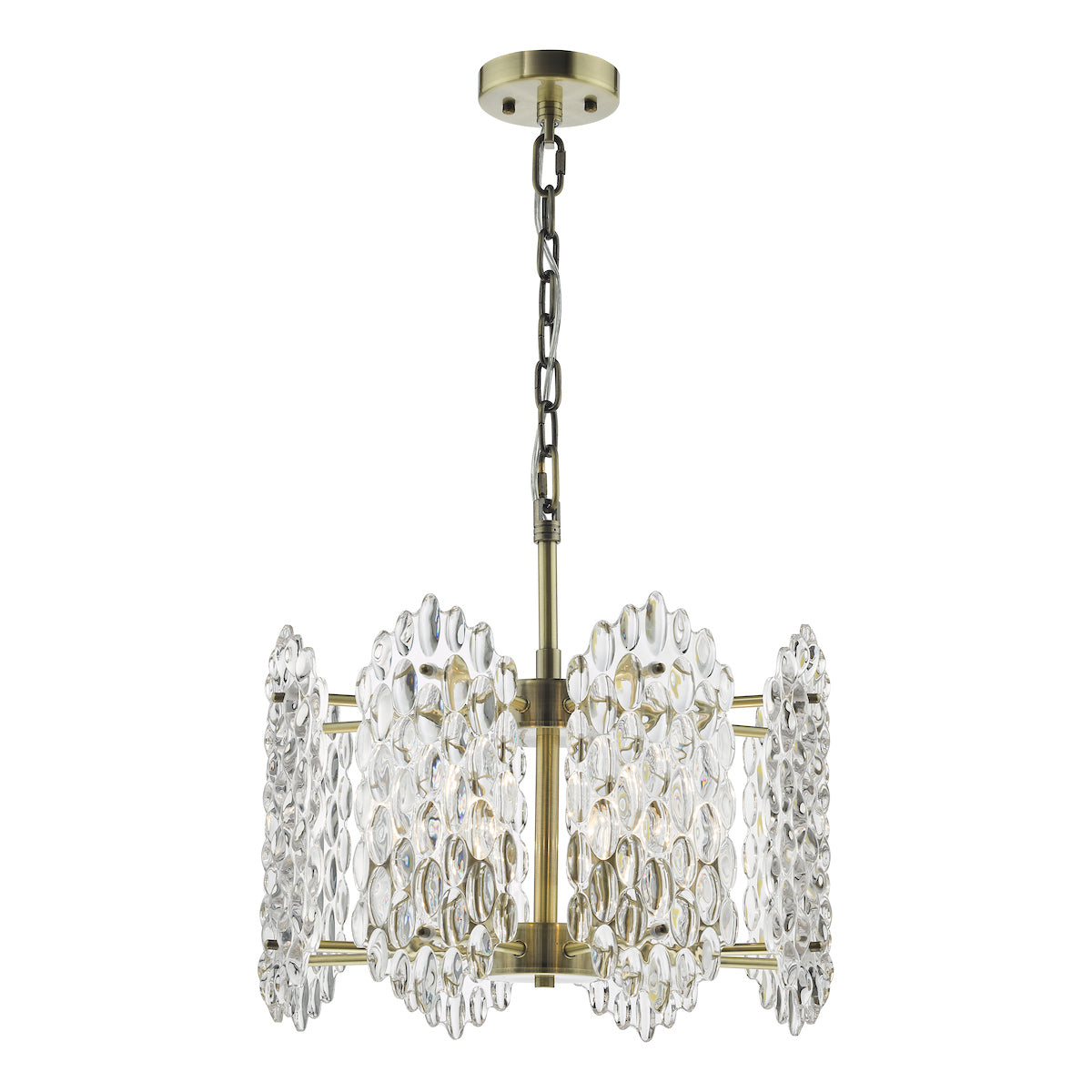 Dar Gold Porthos 8 Light Pendant Antique Brass & Glass – from Amos Lighting + Home