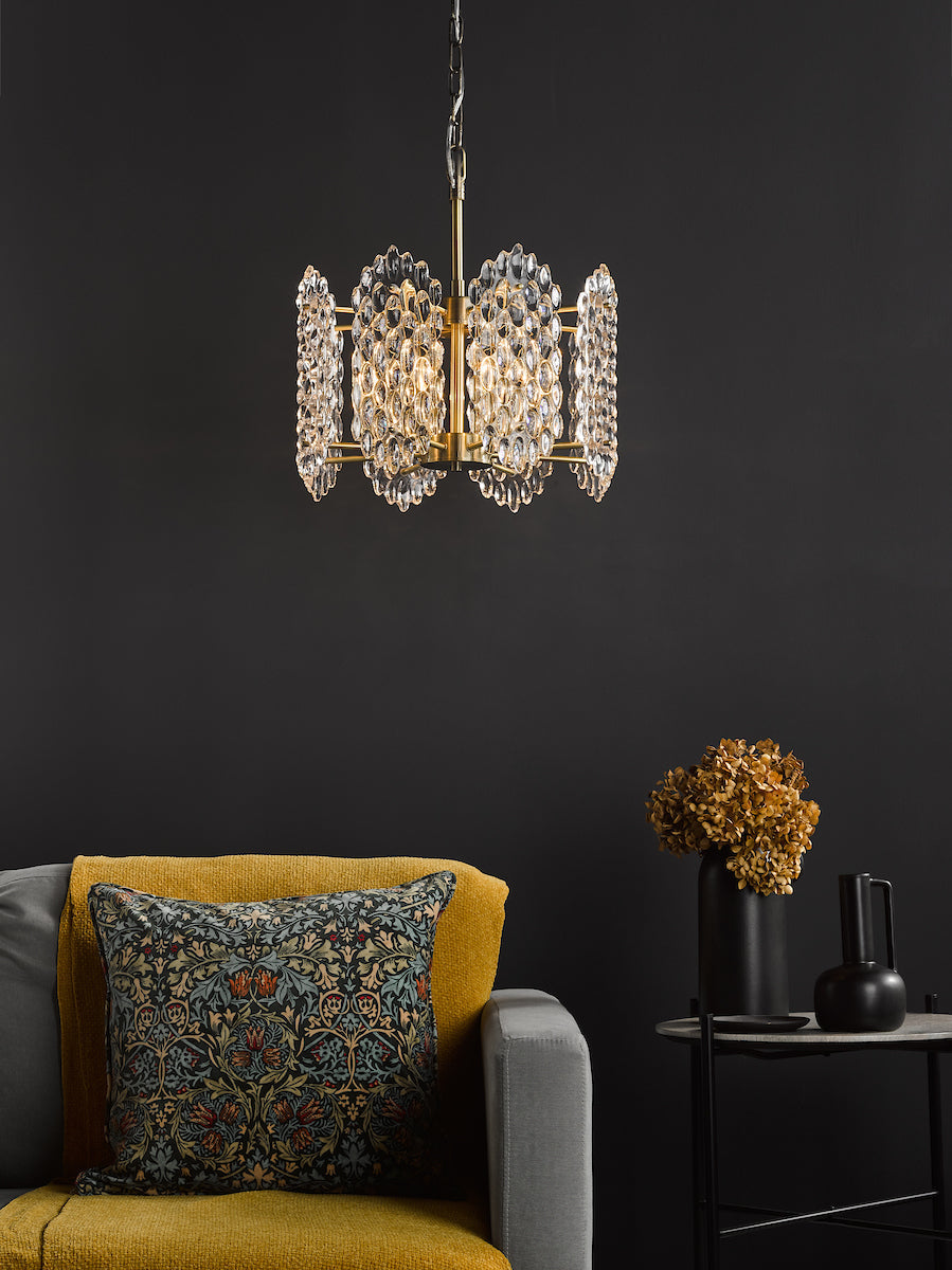 Dar Gold Porthos 8 Light Pendant Antique Brass & Glass – from Amos Lighting + Home