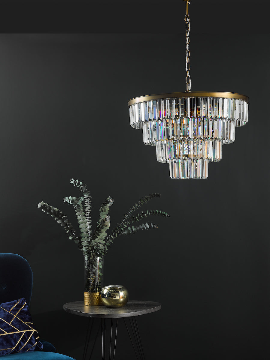 Dar Gold Rhapsody 6 Light Tiered Pendant Crystal & Bronze – from Amos Lighting + Home