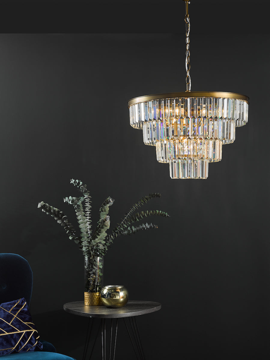 Dar Gold Rhapsody 6 Light Tiered Pendant Crystal & Bronze – from Amos Lighting + Home