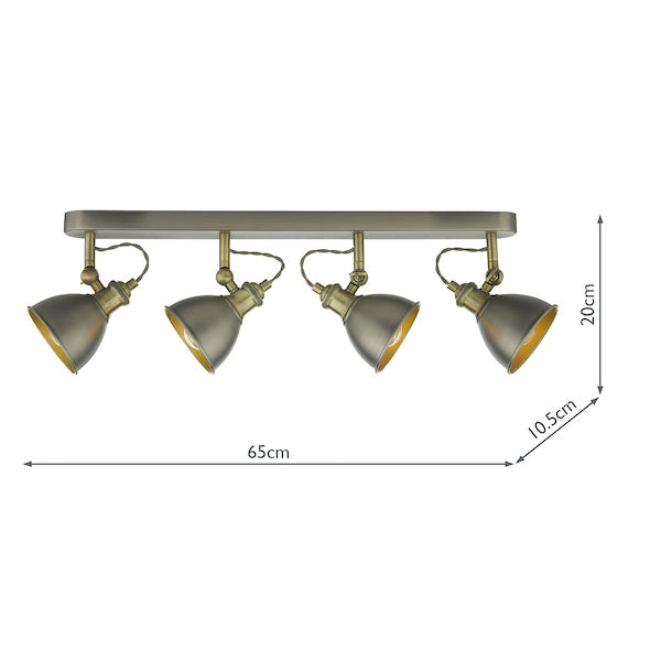 Dar Governor 4 Light Bar Spotlight Antique Chrome Antique Brass – from Amos Lighting + Home