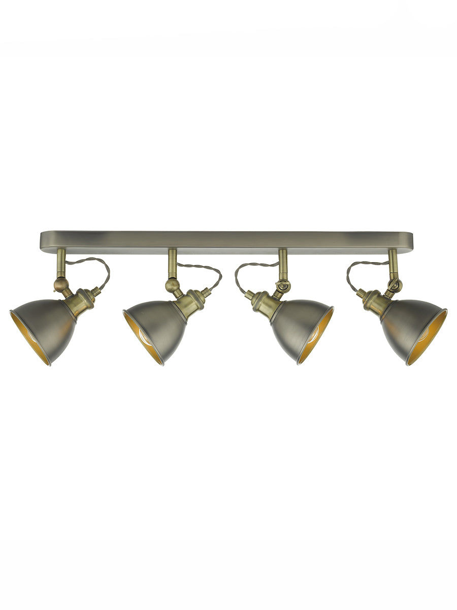 Dar Governor 4 Light Bar Spotlight Antique Chrome Antique Brass – from Amos Lighting + Home