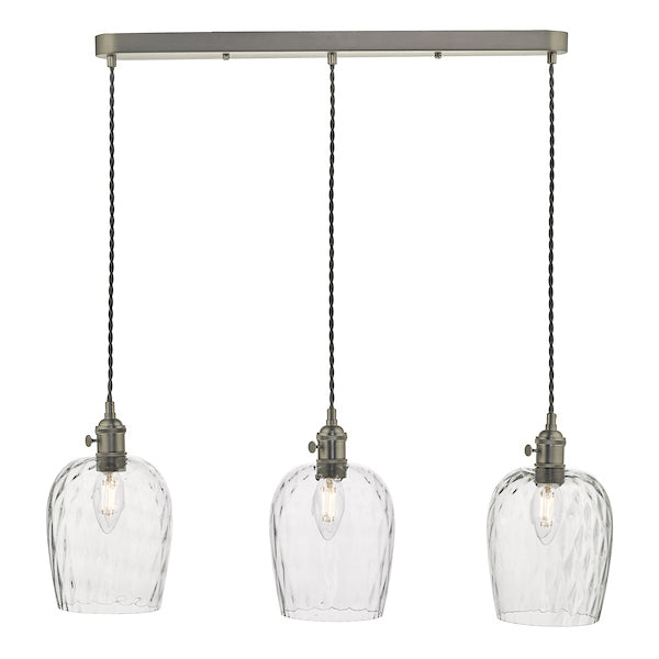 Dar Hadano 3 Bar Light Antique Chrome with Dimpled Glass Shades – from Amos Lighting + Home