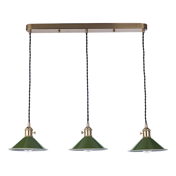 Dar Hadano 3 Bar Light Brass with Olive Green Shades – from Amos Lighting + Home