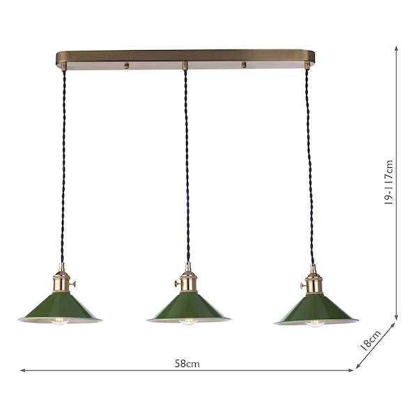 Dar Hadano 3 Bar Light Brass with Olive Green Shades – from Amos Lighting + Home