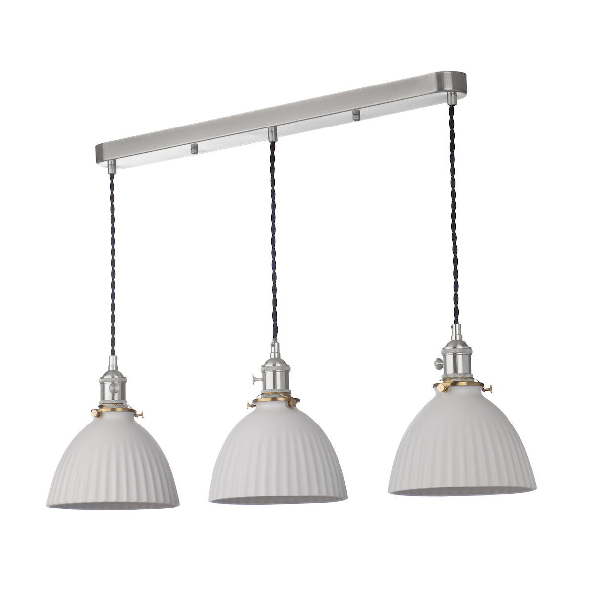 Dar Hadano 3 Light Bar Pendant Antique Chrome & Ceramic Domed Shade – from Amos Lighting + Home
