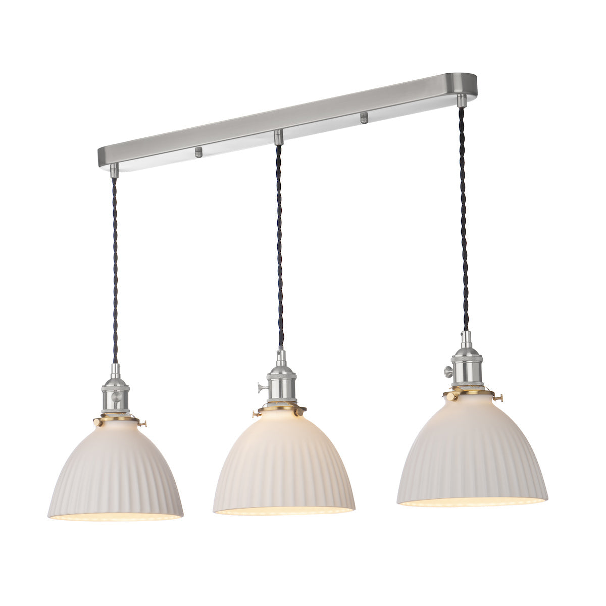 Dar Hadano 3 Light Bar Pendant Antique Chrome & Ceramic Domed Shade – from Amos Lighting + Home
