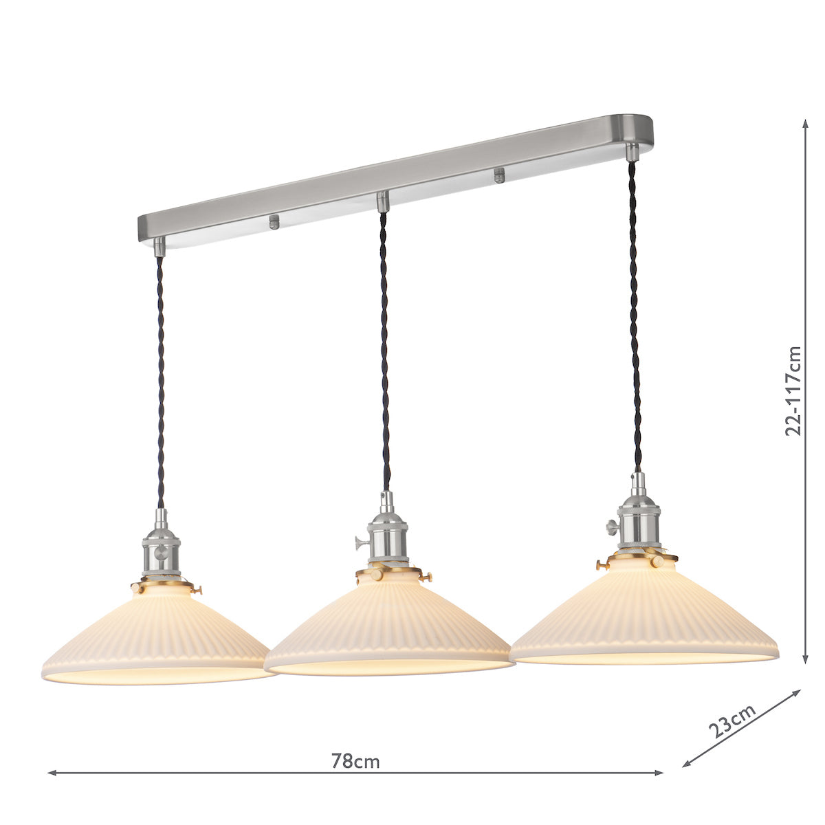 Dar Hadano 3 Light Bar Pendant Antique Chrome & Ceramic Shallow Shade – from Amos Lighting + Home