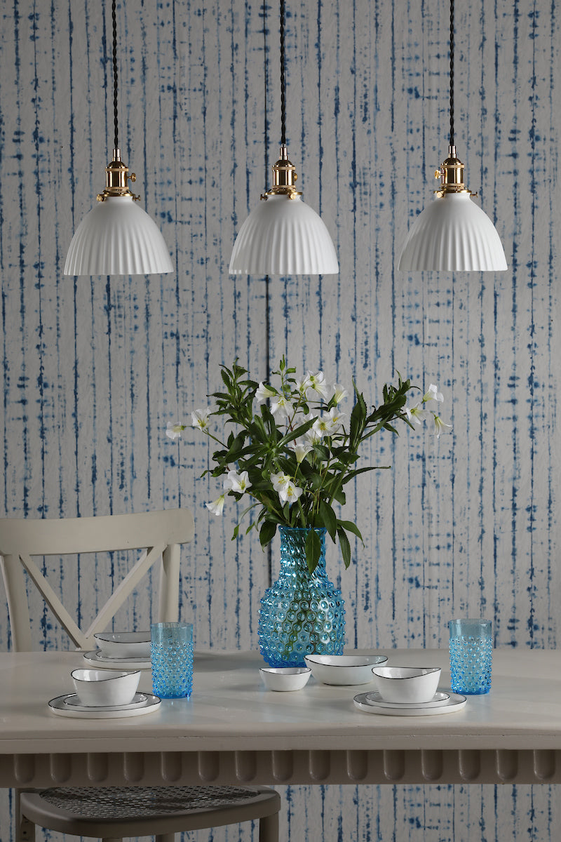 Dar Hadano 3 Light Bar Pendant Natural Brass & Ceramic Domed Shade – from Amos Lighting + Home