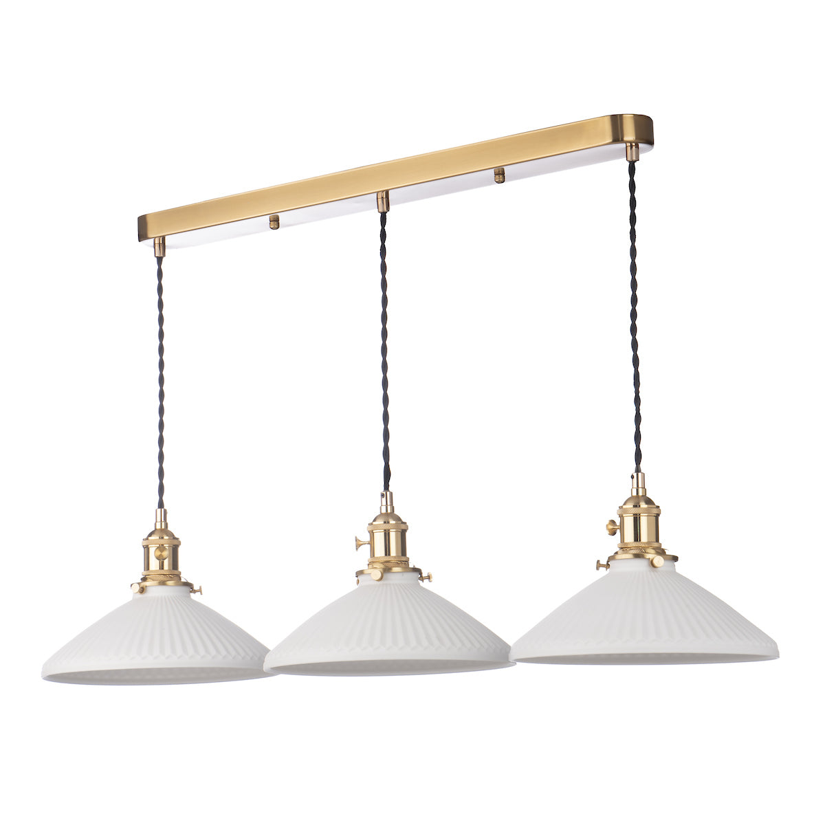 Dar Hadano 3 Light Bar Pendant Natural Brass & Ceramic Shallow Shade – from Amos Lighting + Home