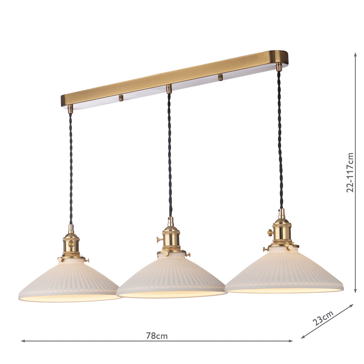 Dar Hadano 3 Light Bar Pendant Natural Brass & Ceramic Shallow Shade – from Amos Lighting + Home
