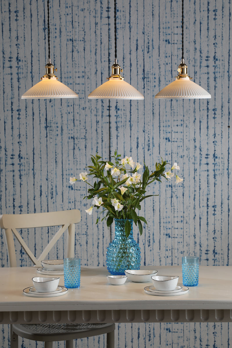 Dar Hadano 3 Light Bar Pendant Natural Brass & Ceramic Shallow Shade – from Amos Lighting + Home