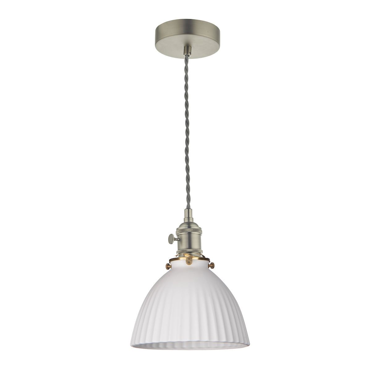 Dar Hadano Pendant Antique Chrome & Ceramic Domed Shade – from Amos Lighting + Home