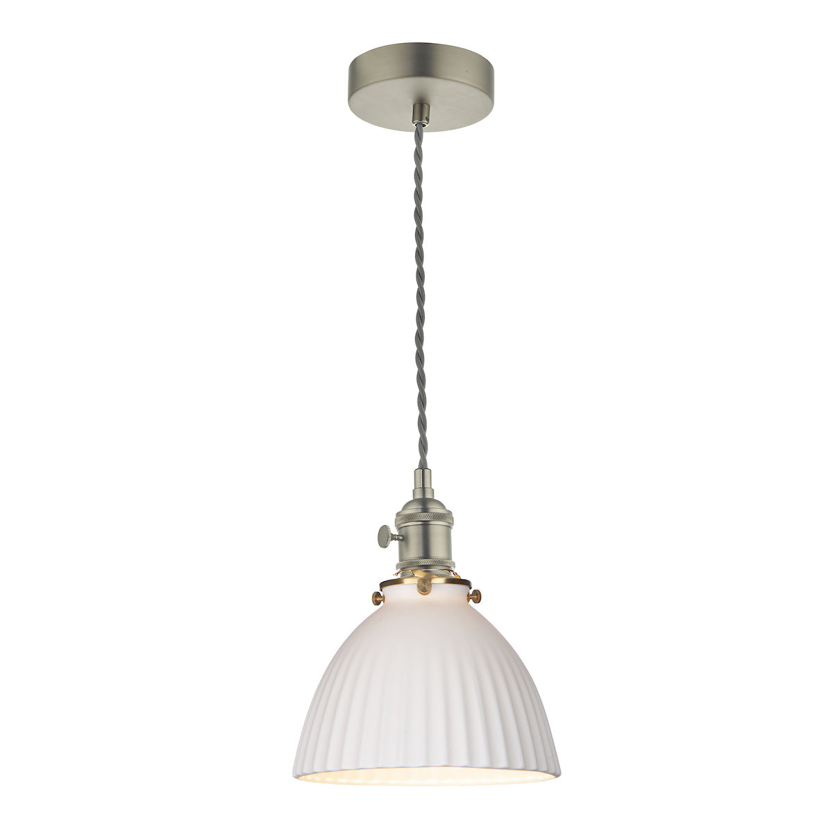 Dar Hadano Pendant Antique Chrome & Ceramic Domed Shade – from Amos Lighting + Home
