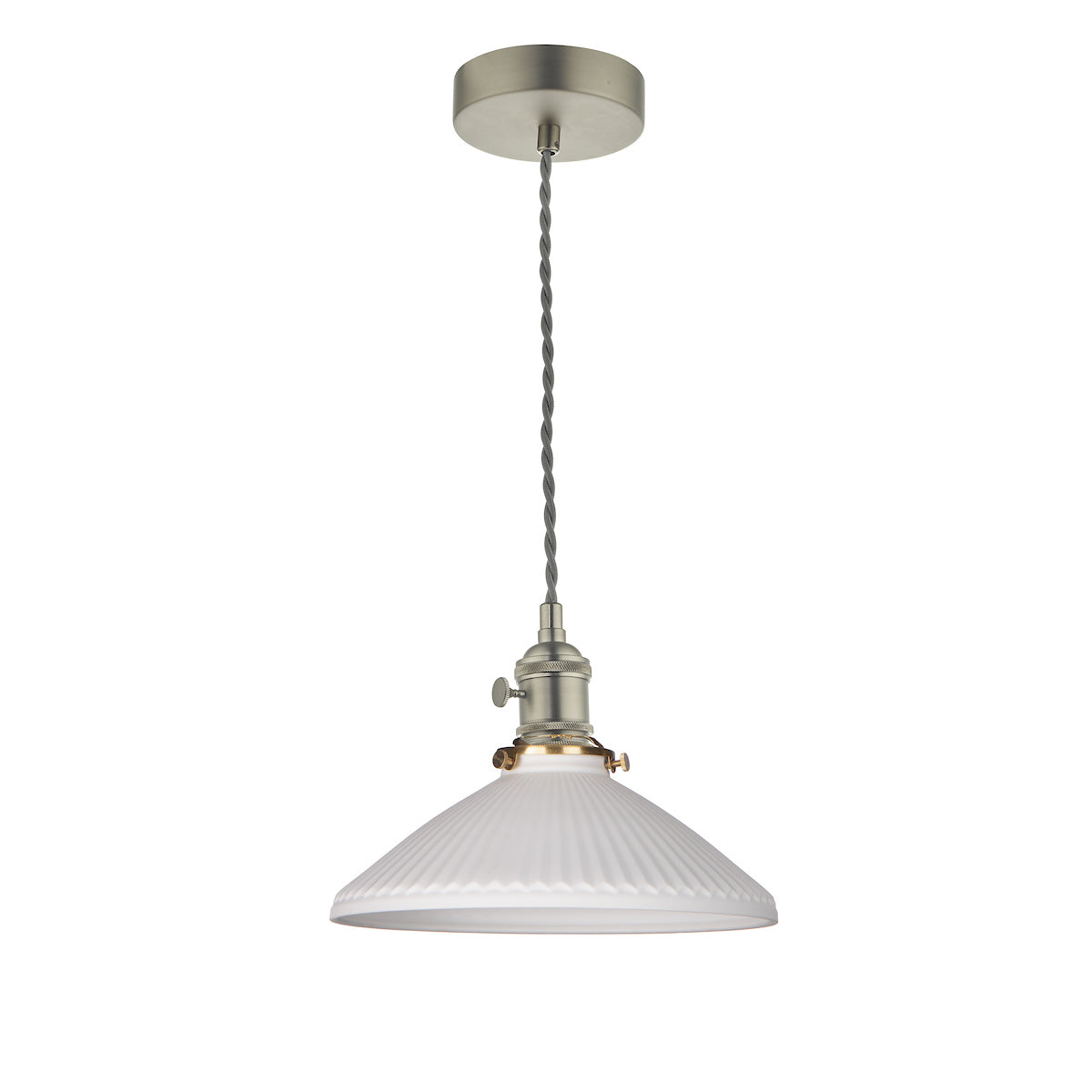 Dar Hadano Pendant Antique Chrome & Ceramic Shallow Shade – from Amos Lighting + Home