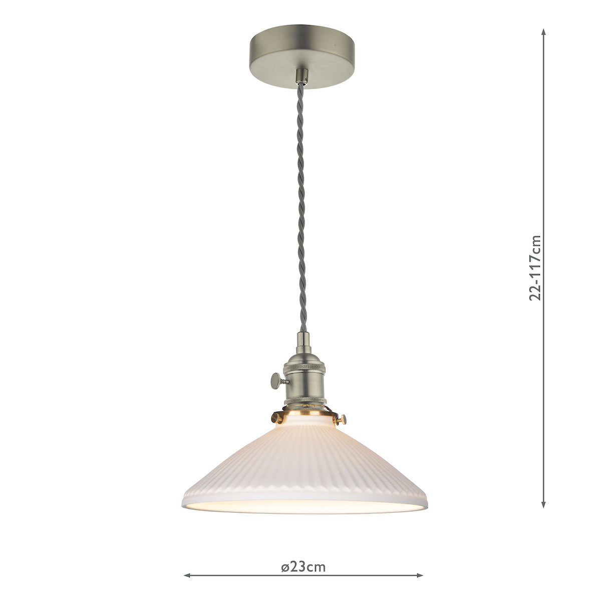 Dar Hadano Pendant Antique Chrome & Ceramic Shallow Shade – from Amos Lighting + Home
