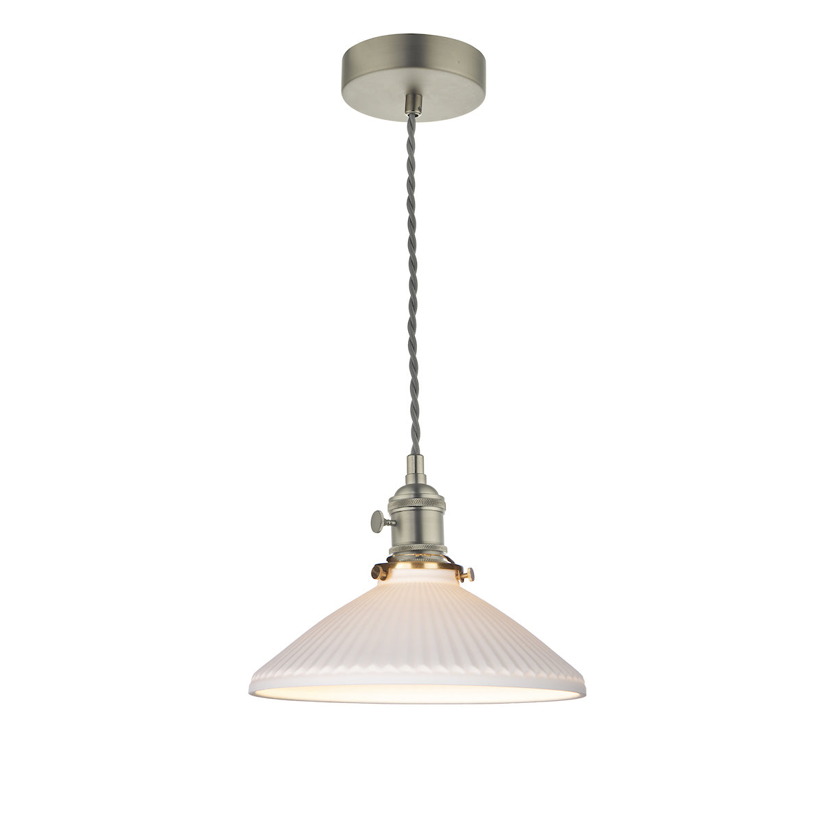 Dar Hadano Pendant Antique Chrome & Ceramic Shallow Shade – from Amos Lighting + Home