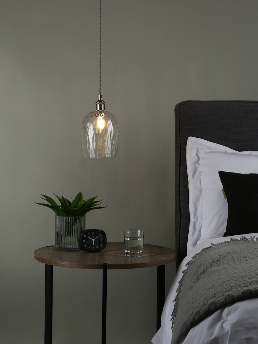 Dar Hadano Pendant Antique Chrome Dimpled Glass – from Amos Lighting + Home