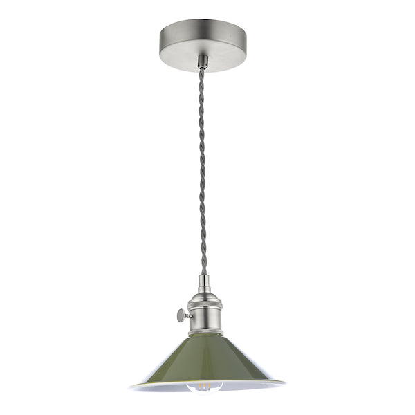 Dar Hadano Pendant Antique Chrome With Olive Green Shade – from Amos Lighting + Home