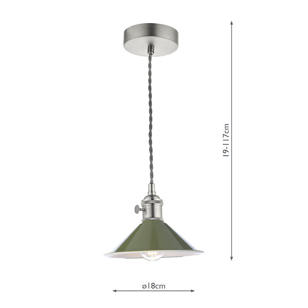 Dar Hadano Pendant Antique Chrome With Olive Green Shade – from Amos Lighting + Home