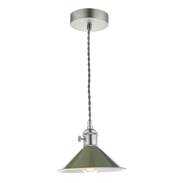 Dar Hadano Pendant Antique Chrome With Olive Green Shade – from Amos Lighting + Home