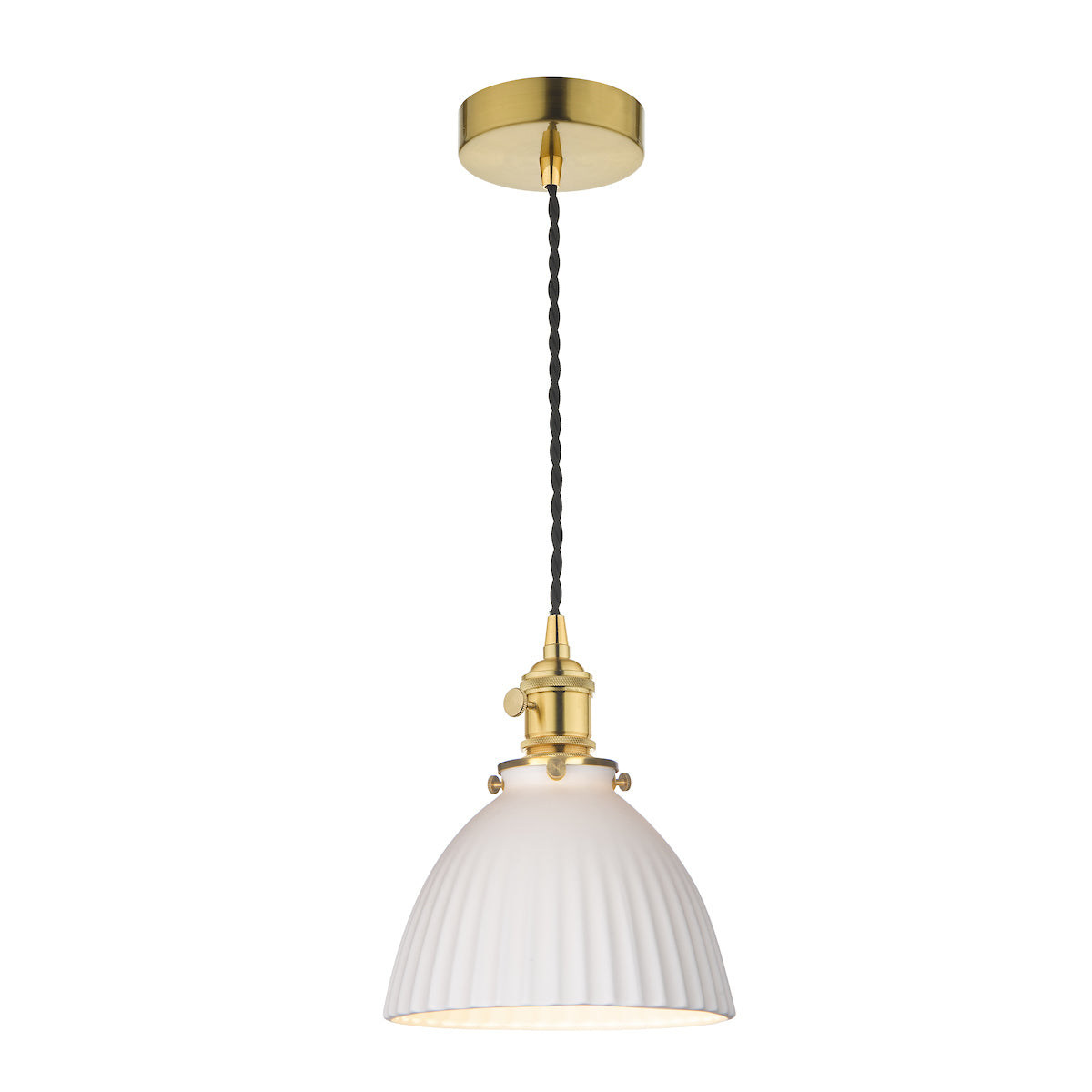 Dar Hadano Pendant Natural Brass & Ceramic Domed Shade – from Amos Lighting + Home