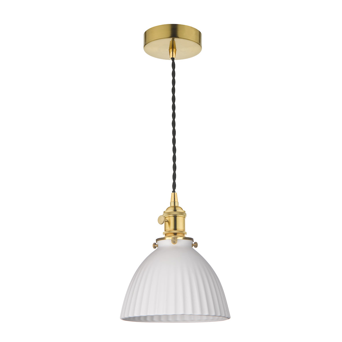 Dar Hadano Pendant Natural Brass & Ceramic Domed Shade – from Amos Lighting + Home