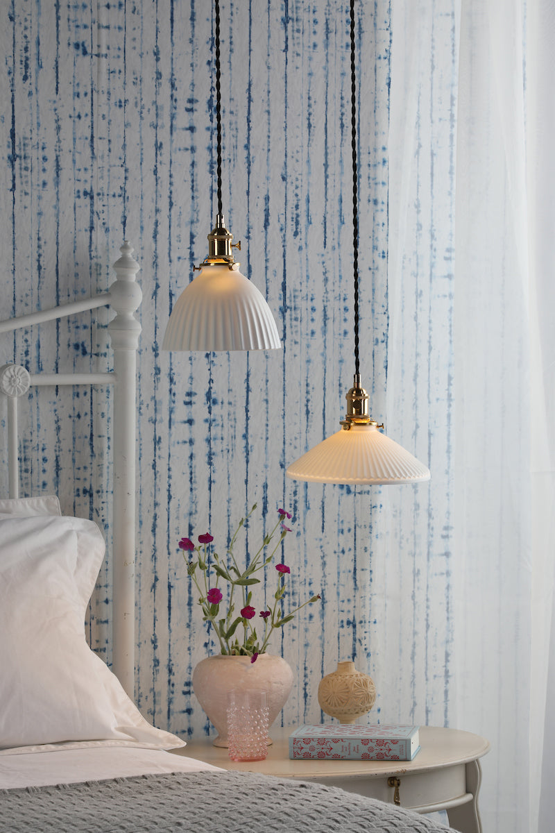 Dar Hadano Pendant Natural Brass & Ceramic Shallow Shade – from Amos Lighting + Home