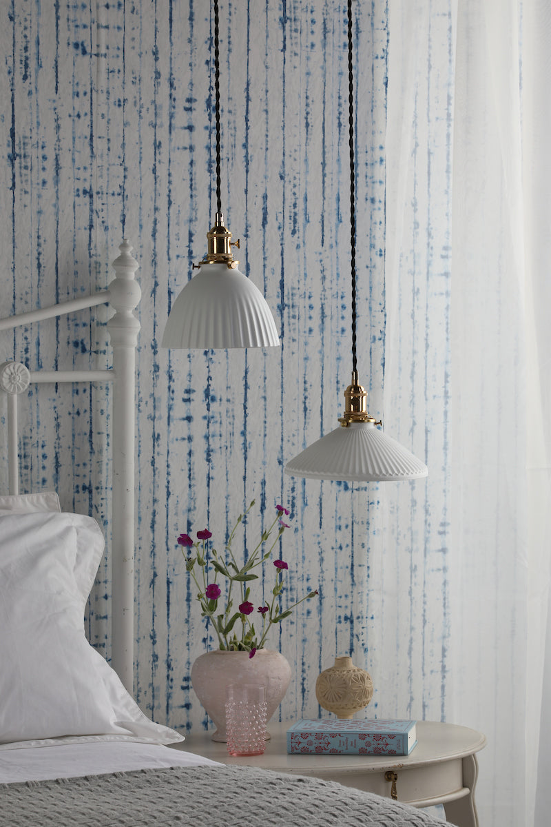 Dar Hadano Pendant Natural Brass & Ceramic Shallow Shade – from Amos Lighting + Home