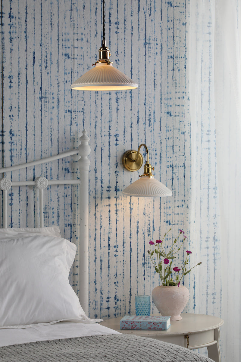 Dar Hadano Pendant Natural Brass & Ceramic Shallow Shade – from Amos Lighting + Home