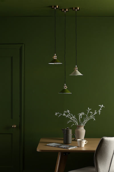Dar Hadano Pendant Natural Brass With Olive Green Shade – from Amos Lighting + Home