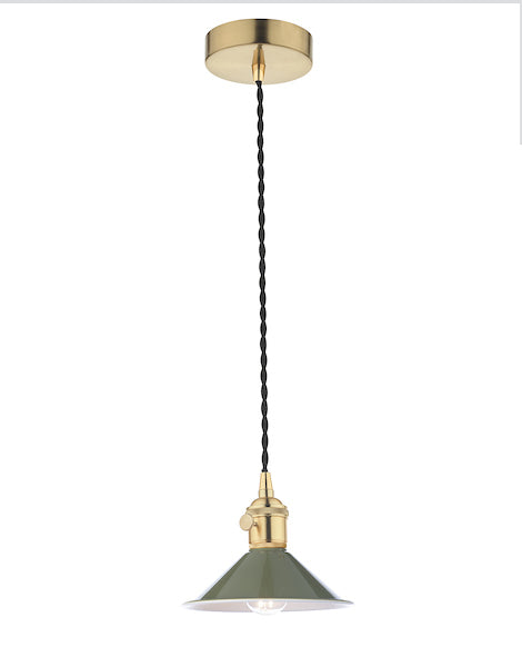 Dar Hadano Pendant Natural Brass With Olive Green Shade – from Amos Lighting + Home