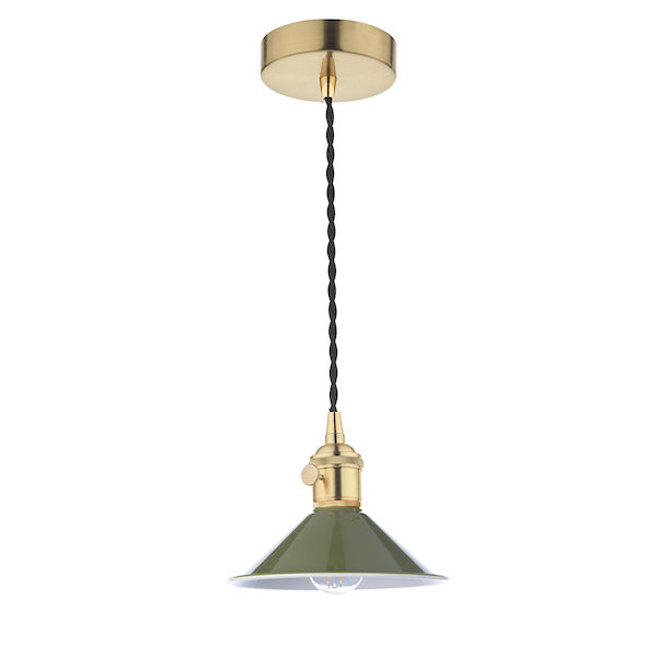 Dar Hadano Pendant Natural Brass With Olive Green Shade – from Amos Lighting + Home