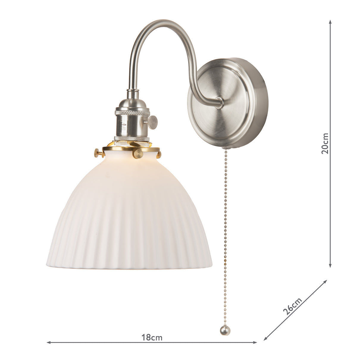 Dar Hadano Wall Light Antique Chrome & Ceramic Domed Shade – from Amos Lighting + Home