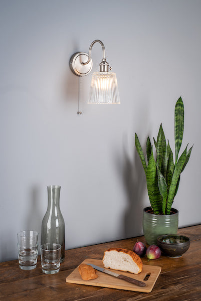 Dar Hadano Wall Light Antique Chrome With Clear Ribbed Glass Shade – from Amos Lighting + Home