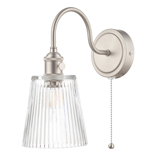 Dar Hadano Wall Light Antique Chrome With Clear Ribbed Glass Shade – from Amos Lighting + Home