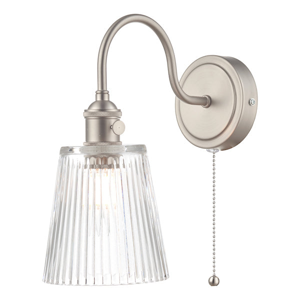 Dar Hadano Wall Light Antique Chrome With Clear Ribbed Glass Shade – from Amos Lighting + Home