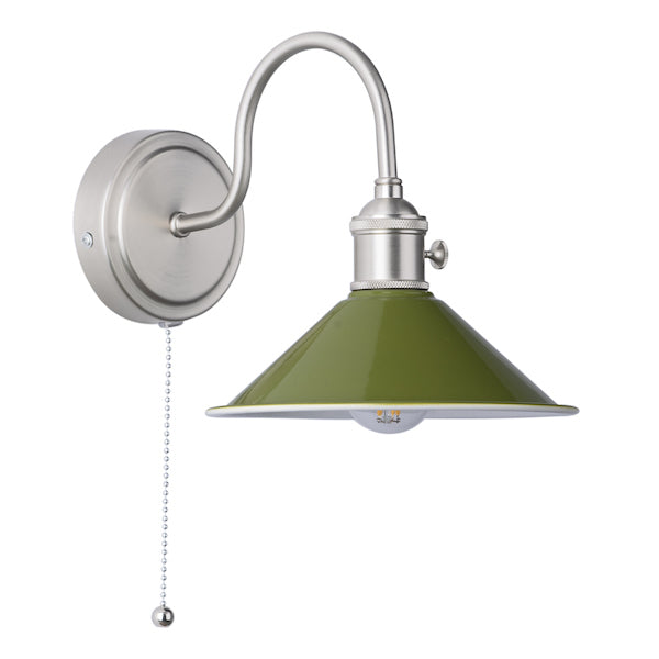 Dar Hadano Wall Light Antique Chrome With Olive Green Shade – from Amos Lighting + Home