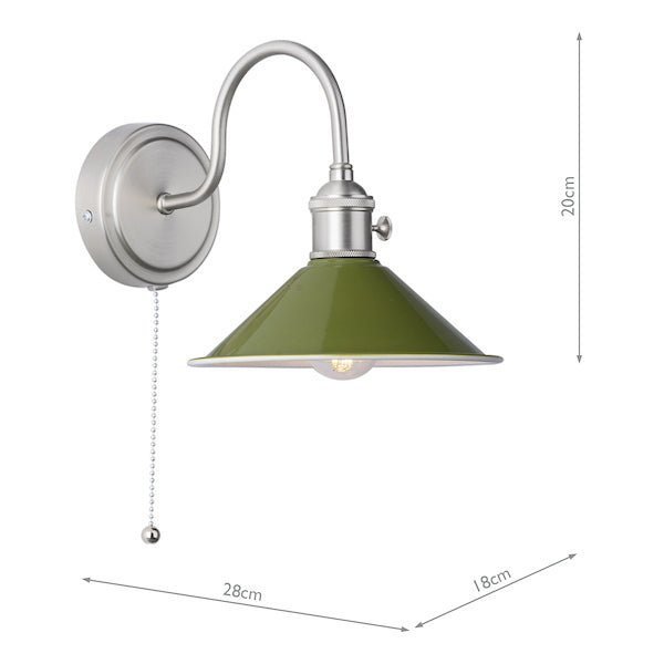 Dar Hadano Wall Light Antique Chrome With Olive Green Shade – from Amos Lighting + Home