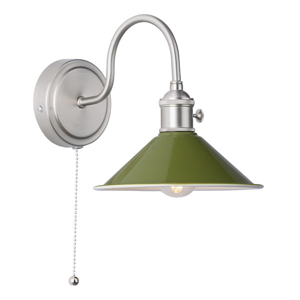 Dar Hadano Wall Light Antique Chrome With Olive Green Shade – from Amos Lighting + Home