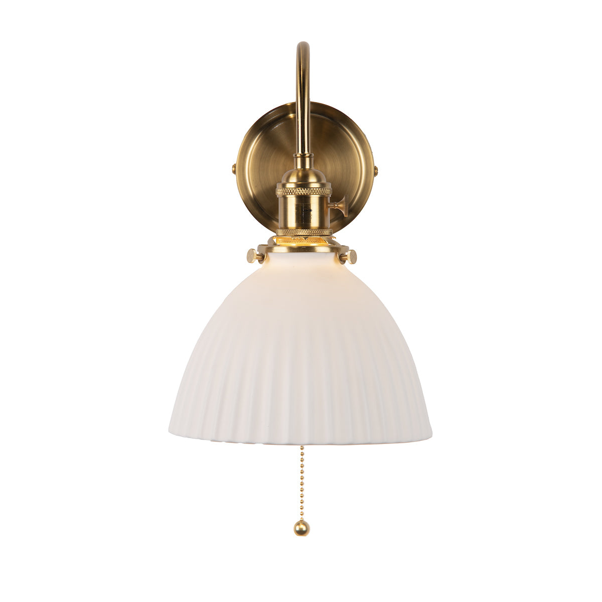 Dar Hadano Wall Light Natural Brass & Ceramic Domed Shade – from Amos Lighting + Home