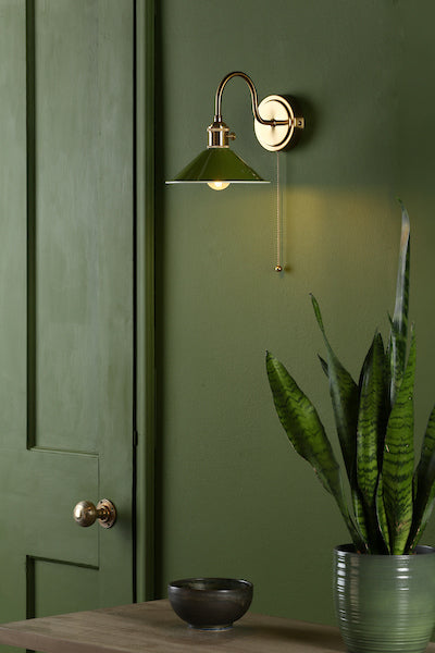 Dar Hadano Wall Light Natural Brass With Olive Green Shade – from Amos Lighting + Home