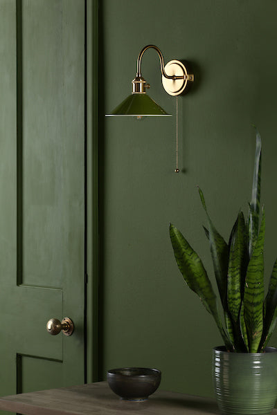 Dar Hadano Wall Light Natural Brass With Olive Green Shade – from Amos Lighting + Home