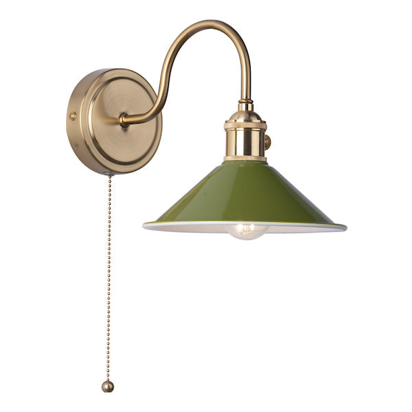 Dar Hadano Wall Light Natural Brass With Olive Green Shade – from Amos Lighting + Home