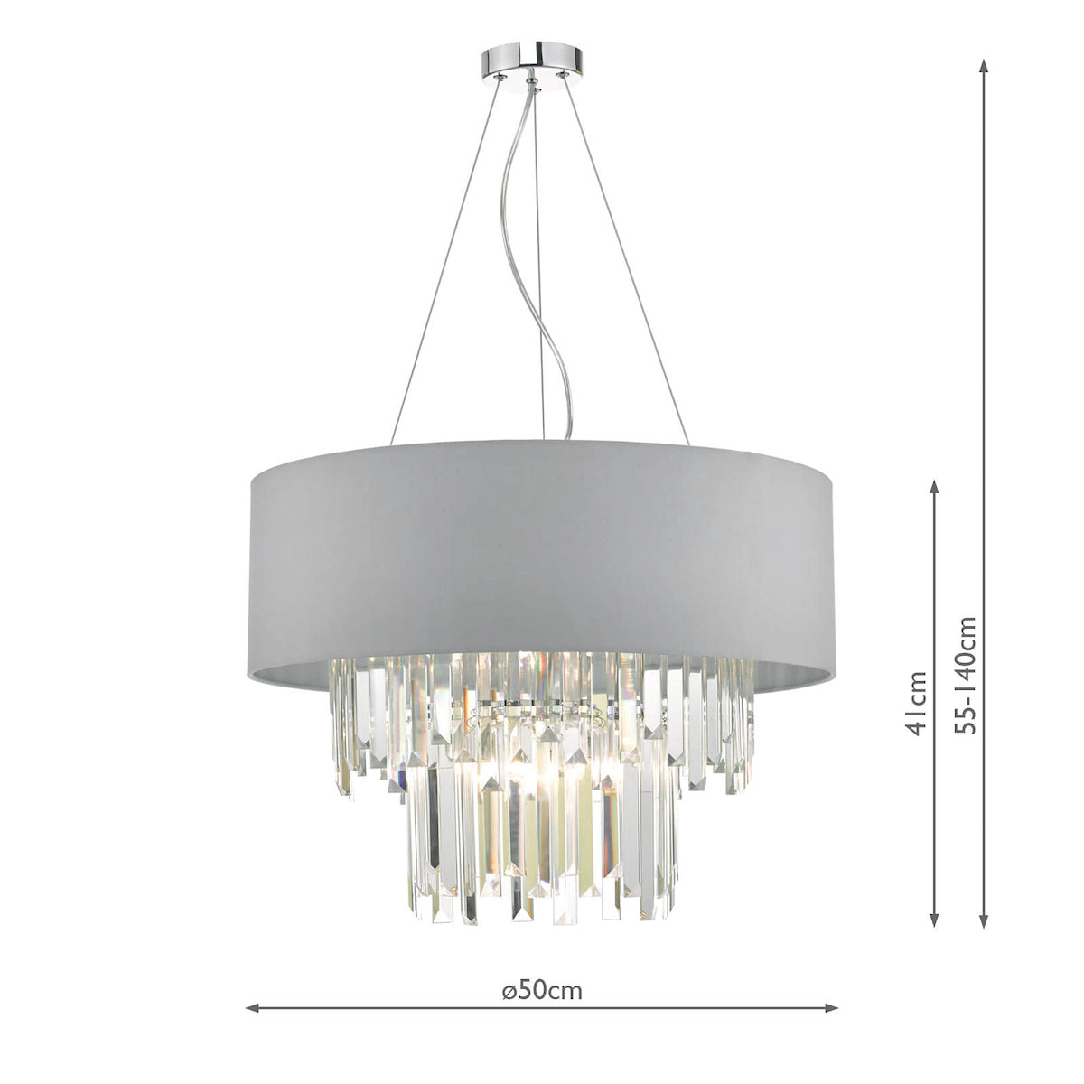 Dar Halle 6 Light Pendant Grey Shade and Crystal – from Amos Lighting + Home
