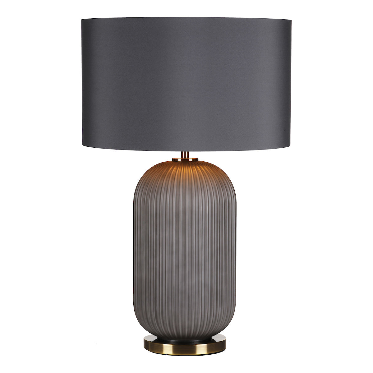 Dar Helicon Table Lamp Grey Ribbed Glass and Antique Brass With Shade – from Amos Lighting + Home